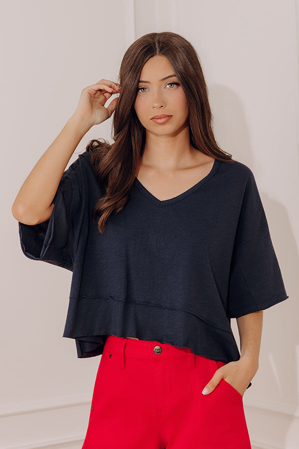 Simple Sway Oversized Crop Tee In Navy