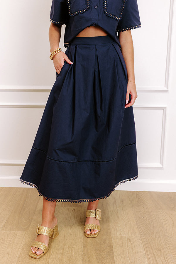 Courtyard Brunch High Waist Midi Skirt in Navy Image 2
