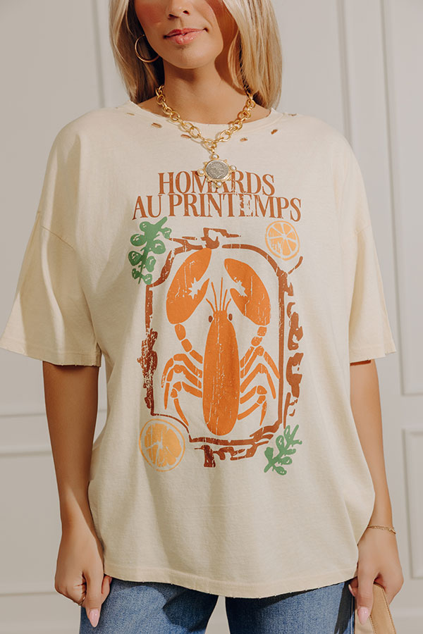 Homards Au Printemps Distressed Oversize Graphic Tee Image - 5