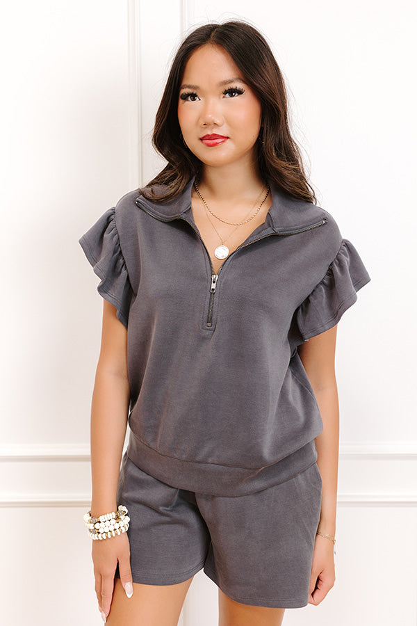 Effortless Moments Quarter Zip Top in Charcoal Image 3