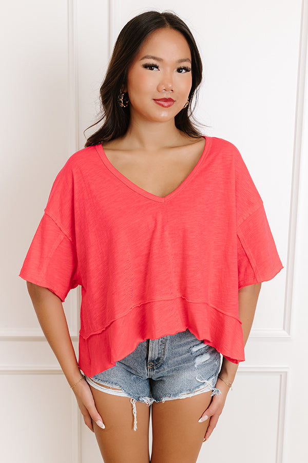 Simple Sway Oversized Crop Tee In Cherry Red Image 2