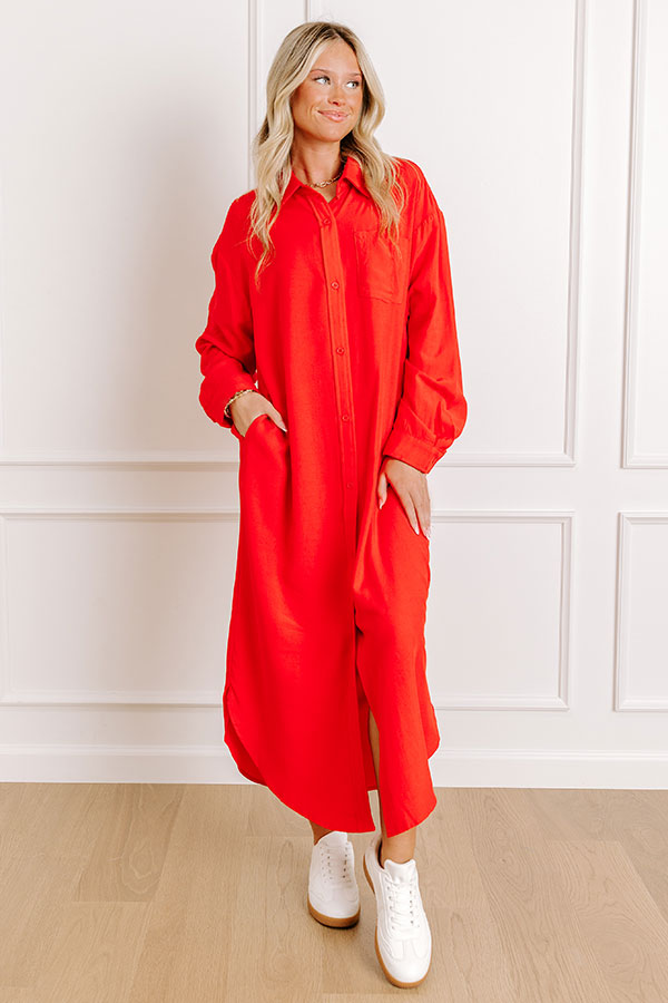 Chic Vibes Button Down Midi Dress L / red Chic Vibes Button Down Midi Dress L / red
