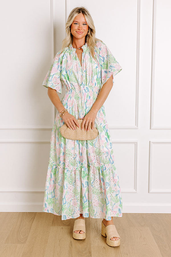 knee length dresses for ladies Picking Tulips Floral Eyelet Midi Dress