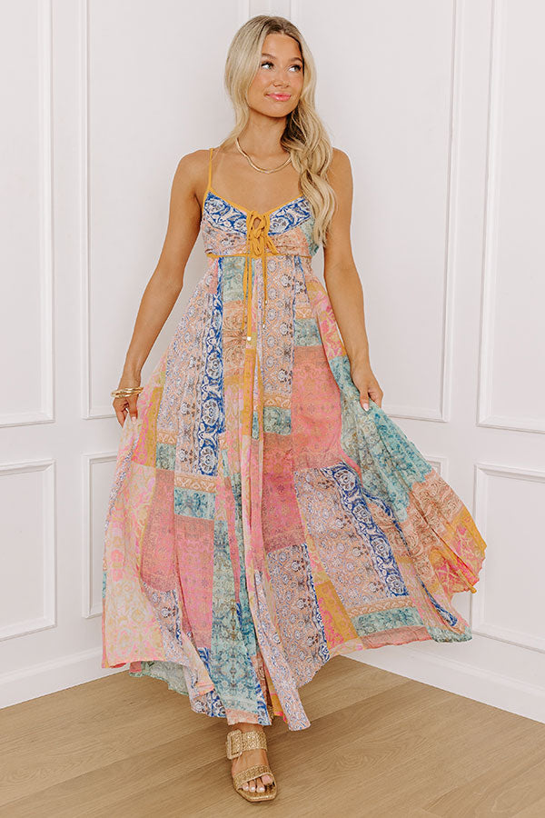 colorful floral maxi dress Women's Florals in Focus Multi Linen Blend Tie Front | Size: S Tuck in the straps for a little strapless moment! Juliet Maxi Dress, in Flower