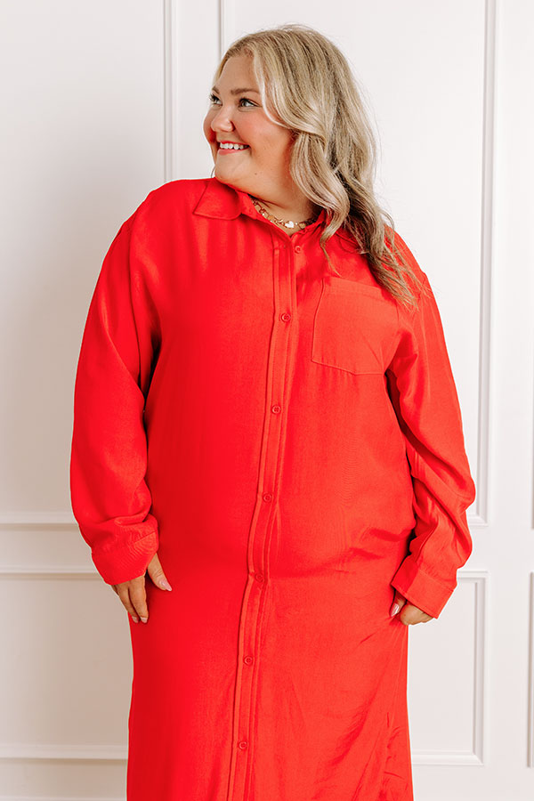 red button down midi dress Emilia Button Down Midi Dress
