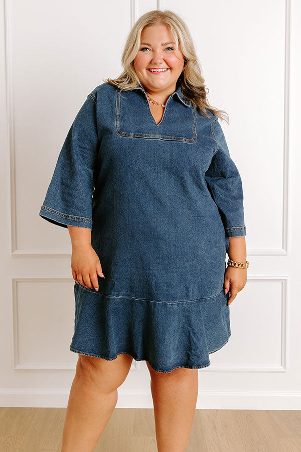 Simply Sweet Denim Mini Dress Curves 2XL / Denim Dark Wash Simply Sweet Denim Mini Dress Curves 2XL / Denim Dark Wash