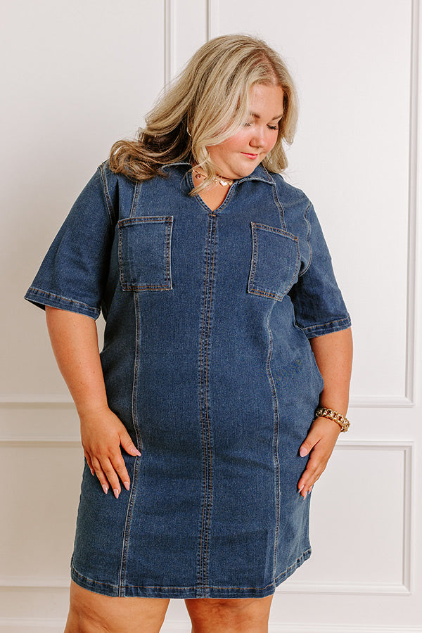Darling Moment Denim Mini Dress Curves 2XL / Denim Dark Wash Darling Moment Denim Mini Dress Curves 2XL / Denim Dark Wash
