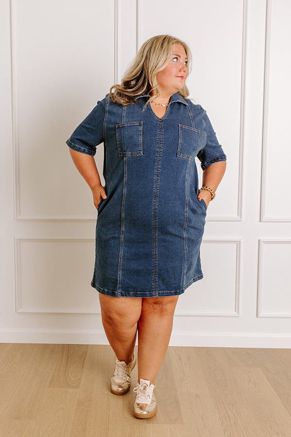 denim mini pocket dress Kick a Little Mini Dress - Denim
