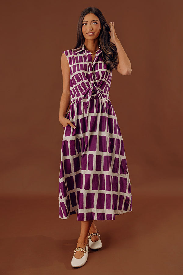 Bordeaux Sipping Front Tie Midi Dress Image - 1