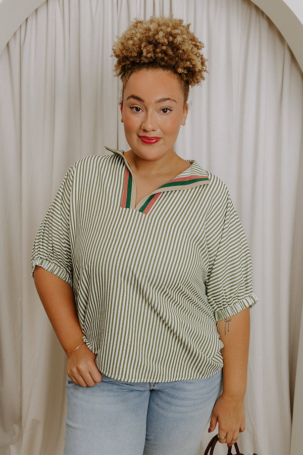 Country Club Gathering Stripe Top in Olive Curves