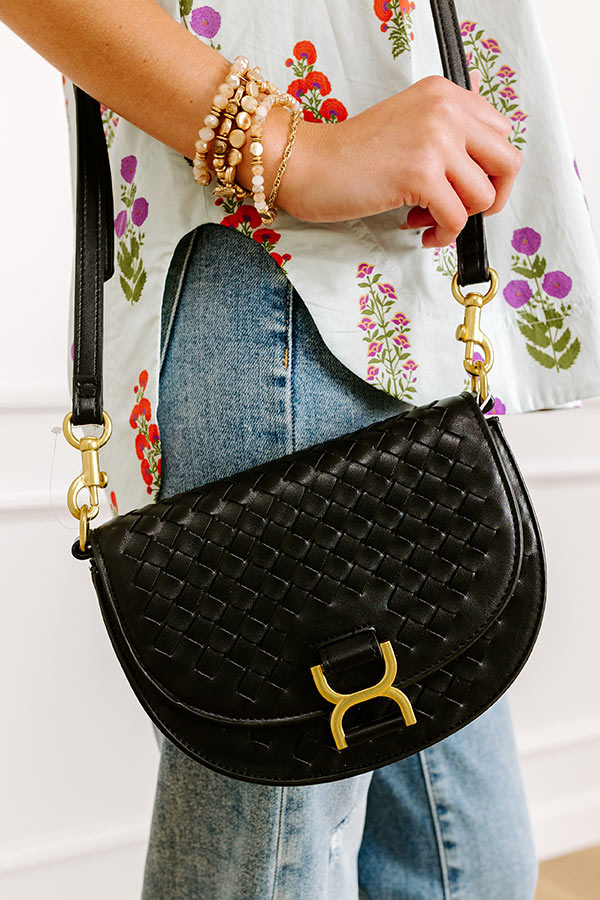 Alise Faux Leather Woven Crossbody in Black Image 1