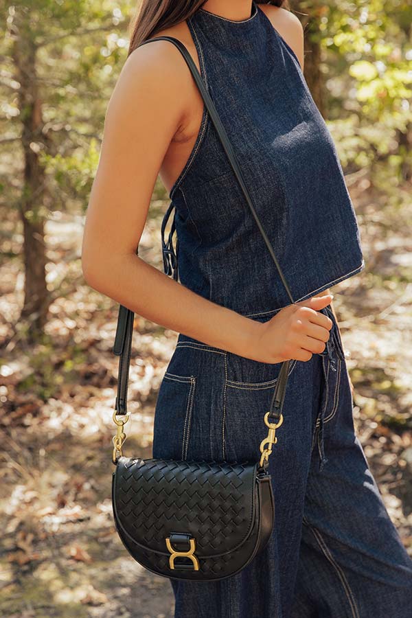 Alise Faux Leather Woven Crossbody in Black Image - 1