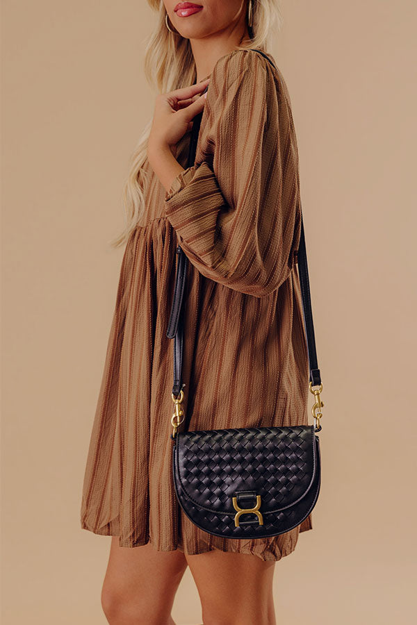 Alise Faux Leather Woven Crossbody in Black