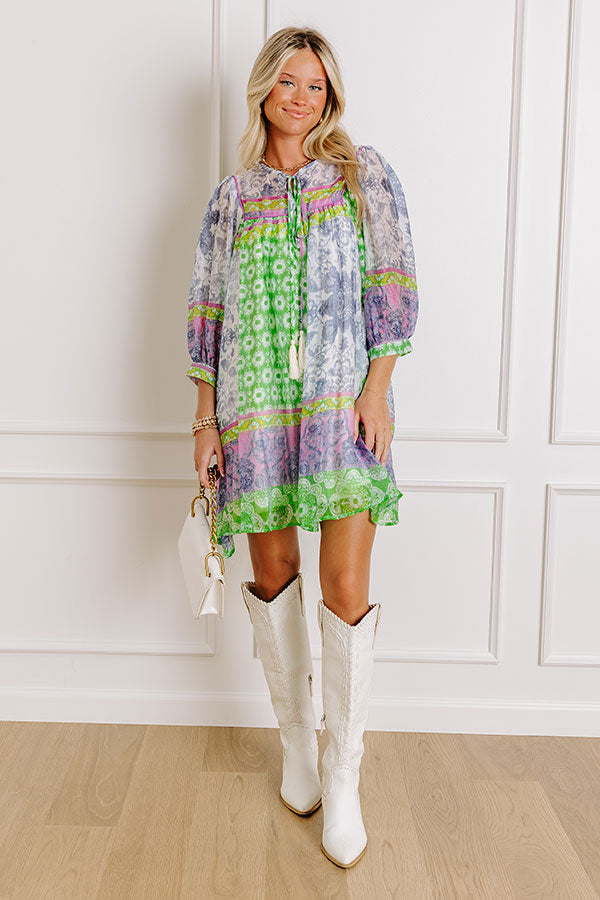 Boho Babe Color Block Floral Mini Dress in Navy L / Navy