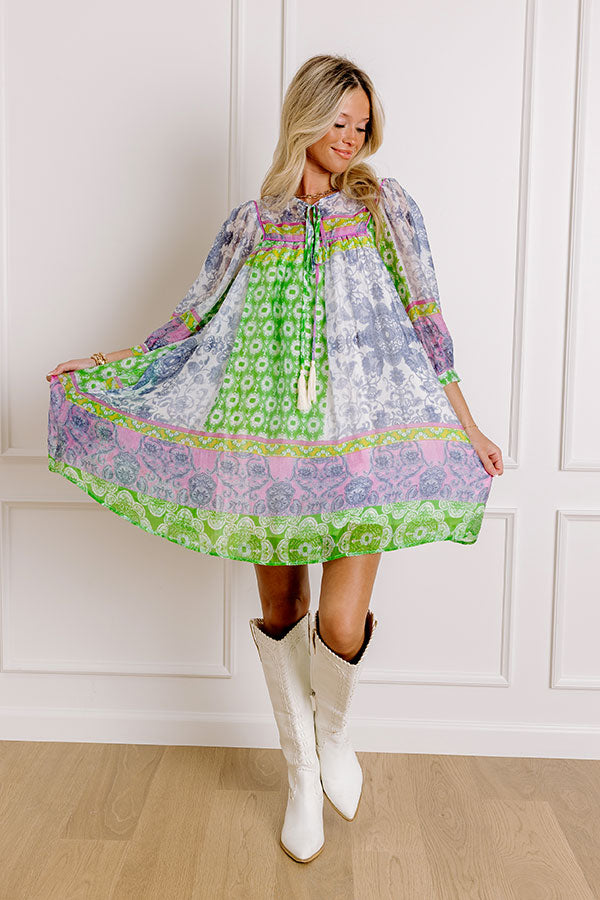 Boho Babe Color Block Floral Mini Dress in Navy Image 1