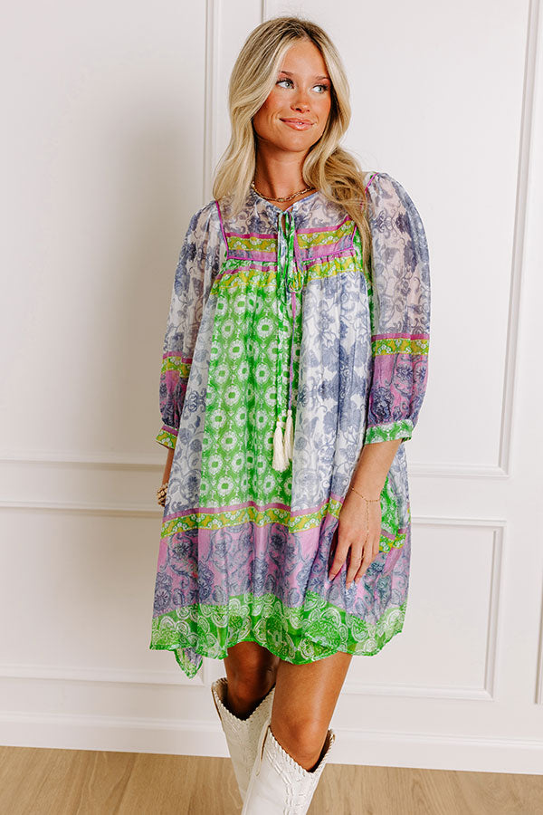 Boho Babe Color Block Floral Mini Dress in Navy Image 3