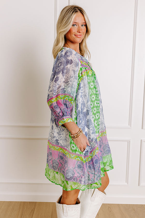 Boho Babe Color Block Floral Mini Dress in Navy Image 4