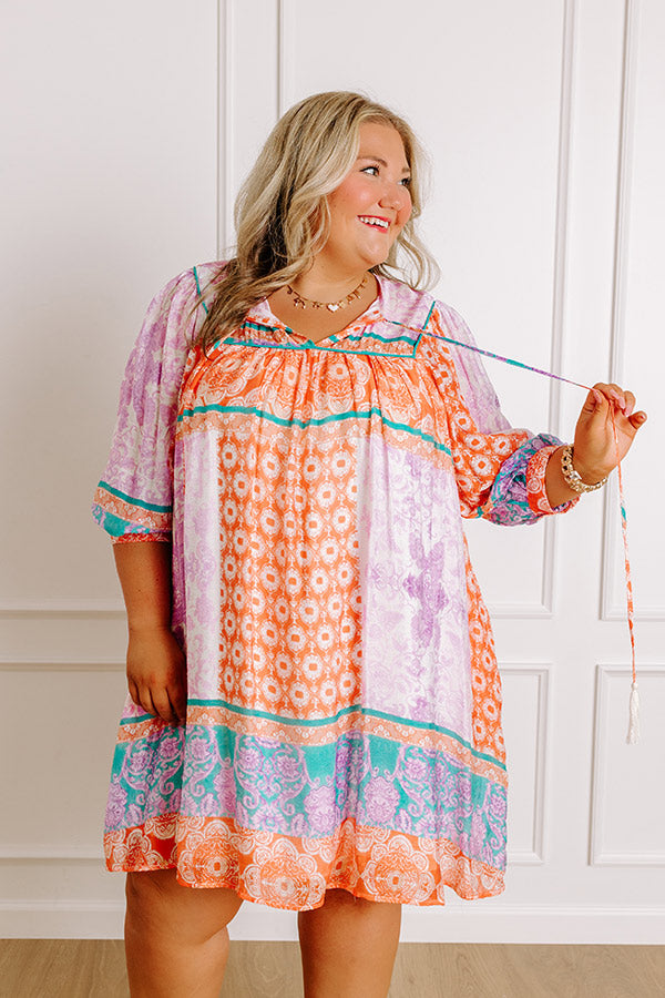 Boho Babe Color Block Floral Mini Dress in Violet Curves 2XL / Violet