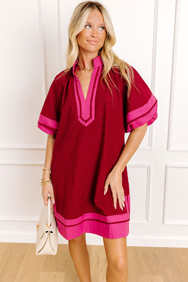 Boardwalk Babe Linen-Blend Mini Dress in Wine Image 3