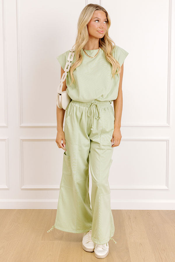 The Chill Edit High Waist Cargo Pants in Sage Image 5