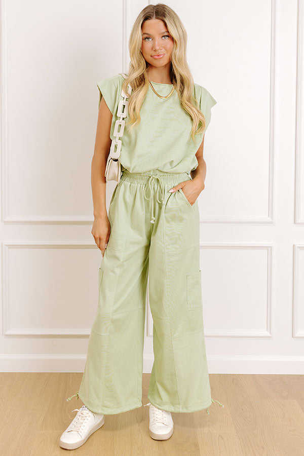 The Chill Edit High Waist Cargo Pants in Sage Image 1