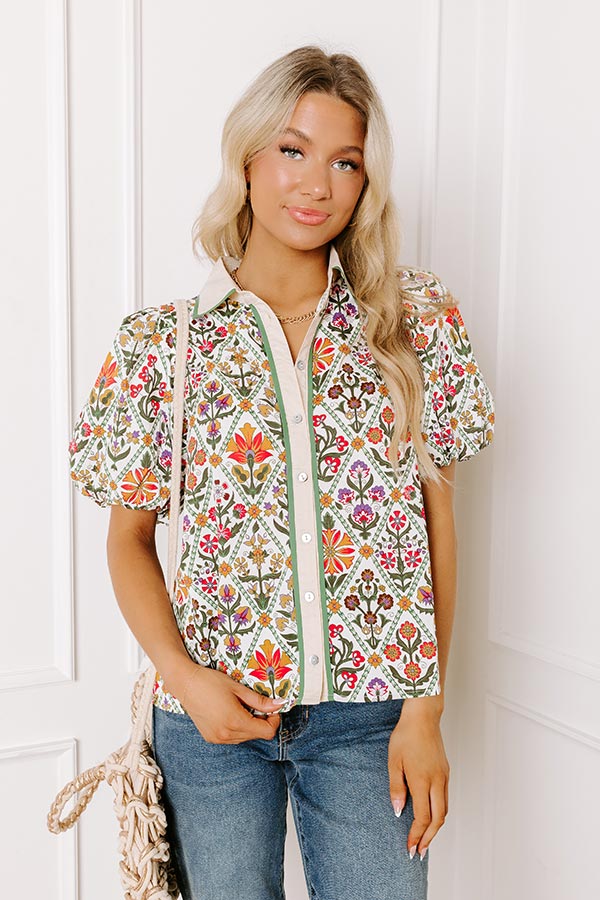Terrace Views Floral Button Up in Cream Image 1