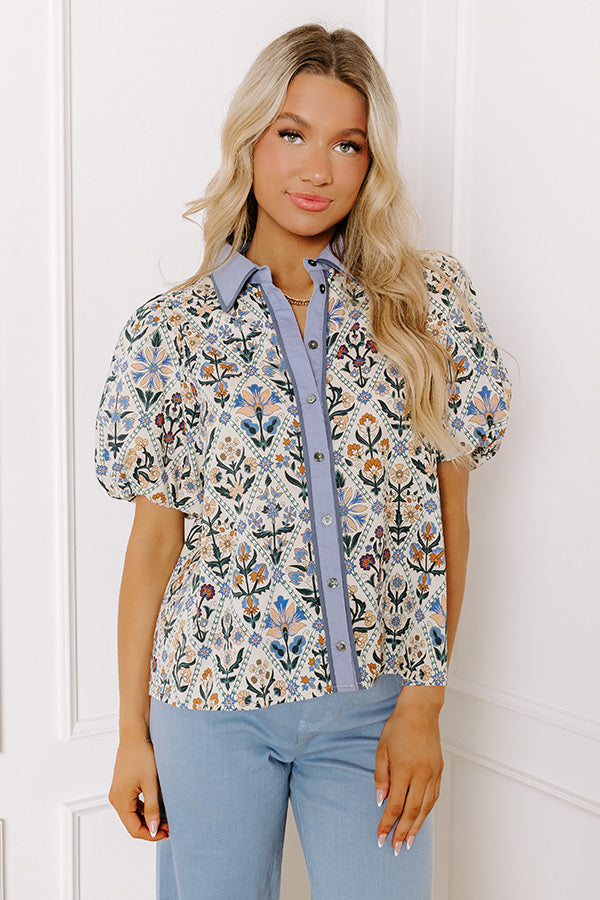 Terrace Views Floral Button Up in Periwinkle  Image 1