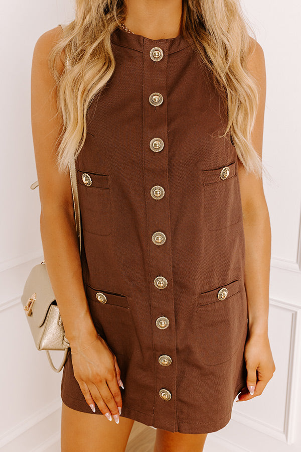 Martini Muse Button Down Mini Dress in Brown Image 3