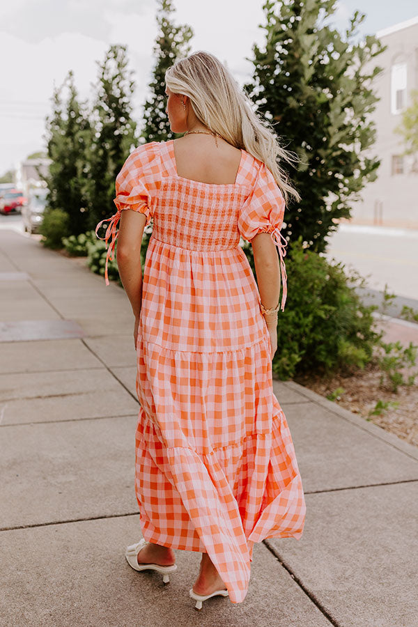 open lace back dress Piper Midi Dress Orange Gingham main image 0