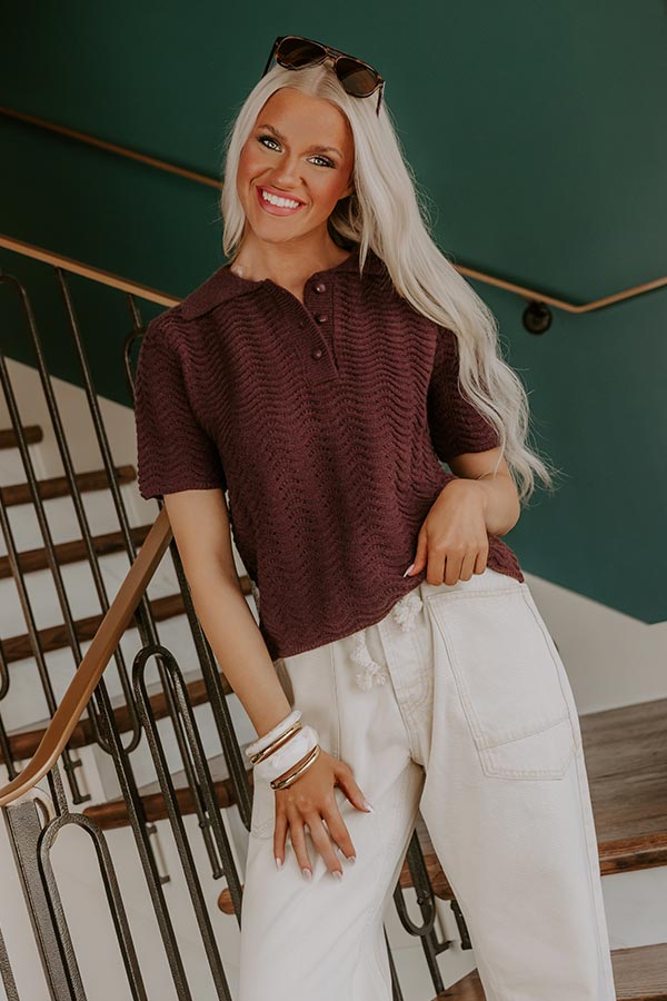 Urban Espresso Pointelle Knit Sweater Top in Chestnut Image - 1
