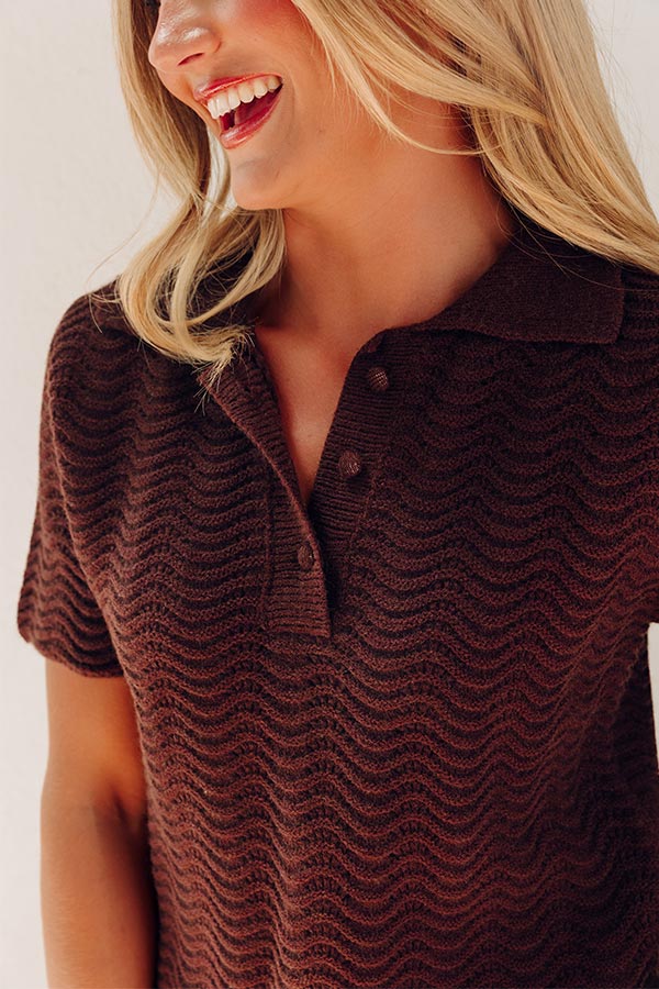 Urban Espresso Pointelle Knit Sweater Top in Chestnut Image - 2