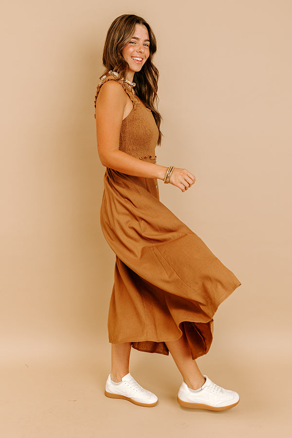 Harvest Lane Linen-Blend Midi Dress in Chocolate M / Chocolate Harvest Lane Linen-Blend Midi Dress in Chocolate M / Chocolate