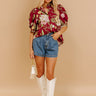 Dreaming Of Dahlias Button Up Top in Wine Image - 1