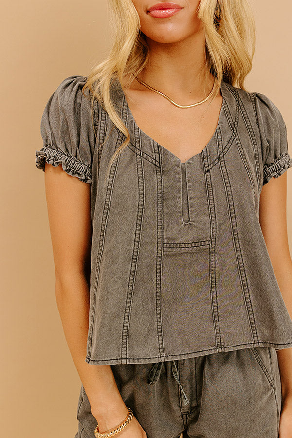 Metropolitan Muse Chambray Top in Charcoal Image 4