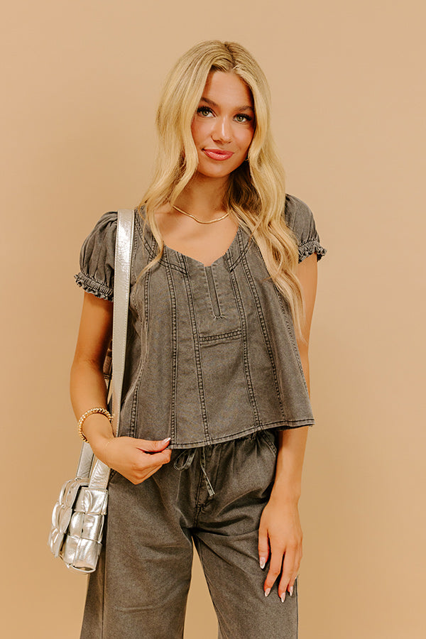 Metropolitan Muse Chambray Top in Charcoal Image 1