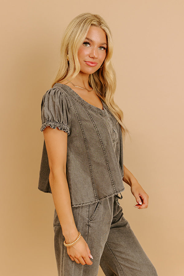 Metropolitan Muse Chambray Top in Charcoal Image 3