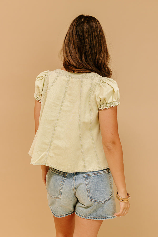 Metropolitan Muse Chambray Top in Sage Image 3