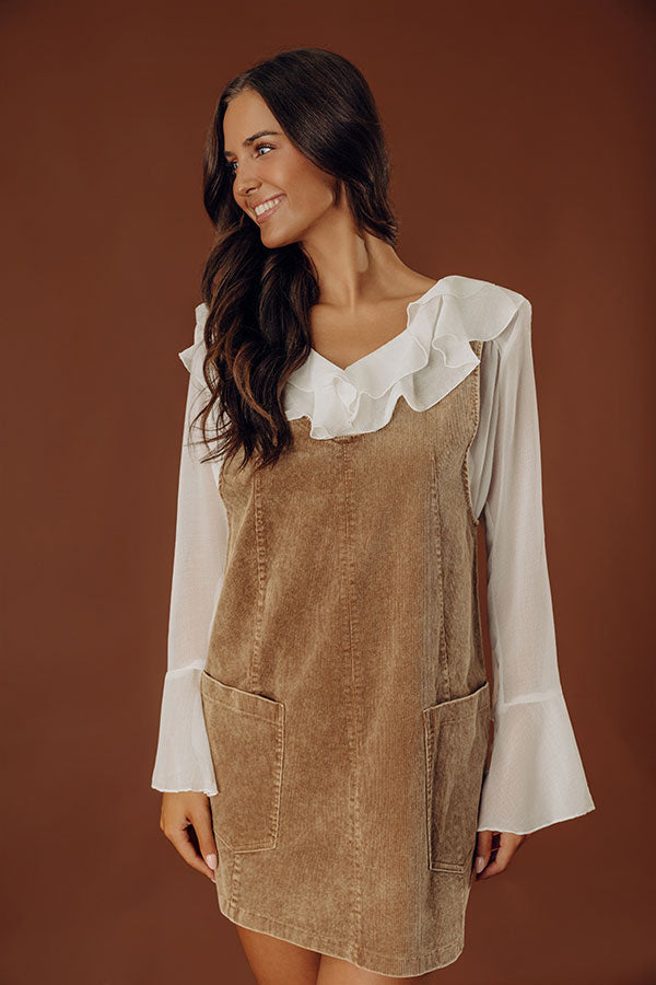 Uptown Manhattan Corduroy Mini Dress in Mocha Image - 2