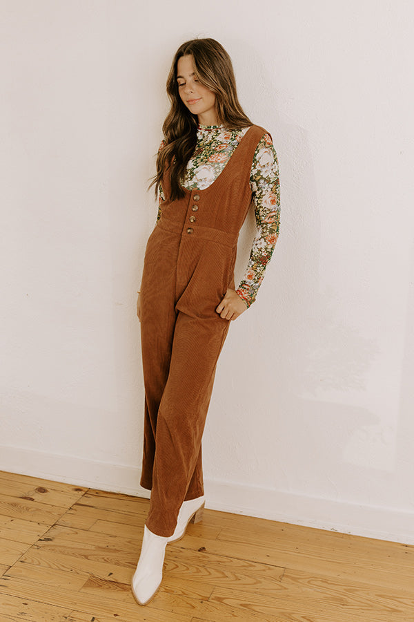 Falling For You Corduroy Jumpsuit in Mocha Image 3