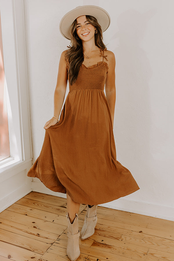 Inner Harmony Smocked Midi Dress S / Chocolate Inner Harmony Smocked Midi Dress S / Chocolate