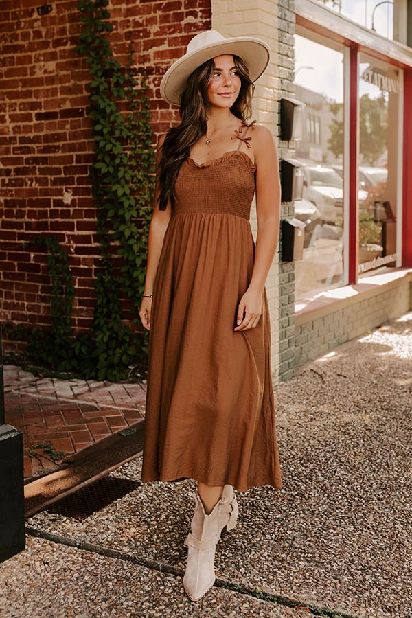 Inner Harmony Smocked Midi Dress S / chocolate Inner Harmony Smocked Midi Dress S / chocolate
