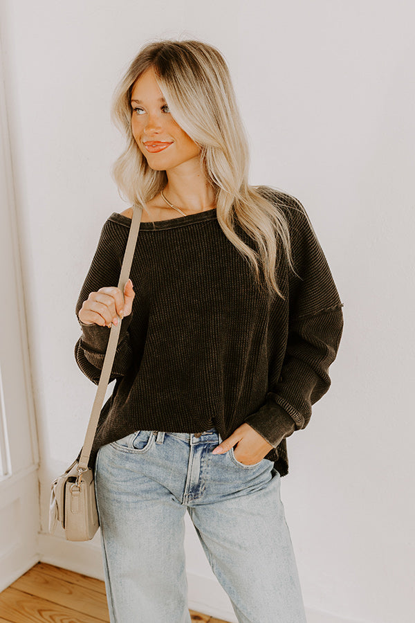 Cozy Couture Waffle Knit Top in Vintage Black Image 1