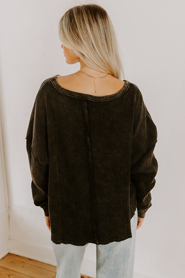 Cozy Couture Waffle Knit Top in Vintage Black Image 5