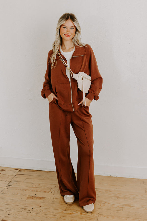 Morning Dew Scuba Zip-Up Sweater in Chocolate Image 5