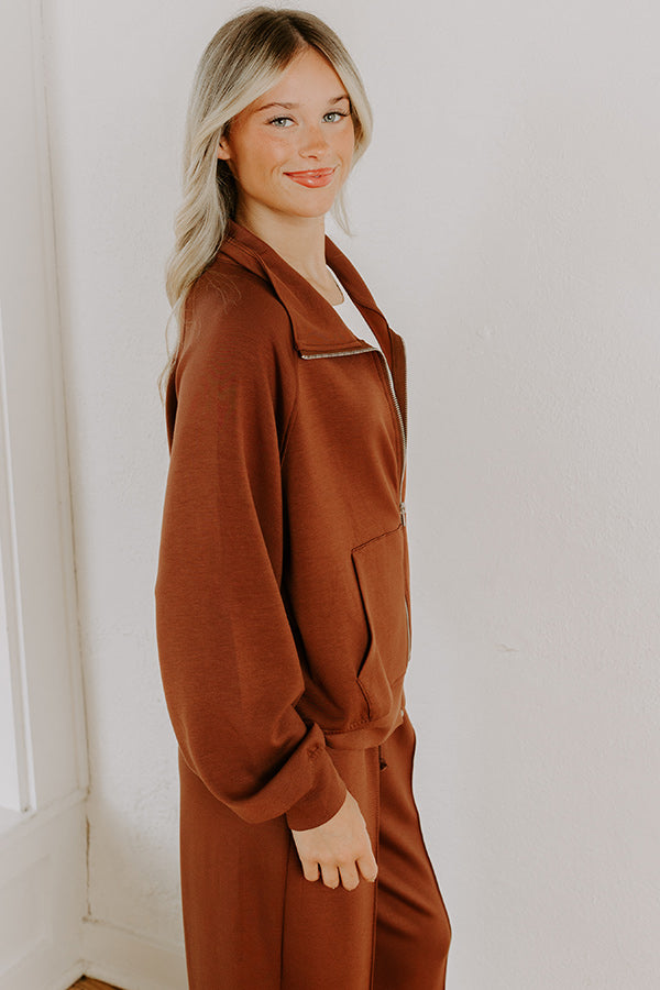 Morning Dew Scuba Zip-Up Sweater in Chocolate Image 4