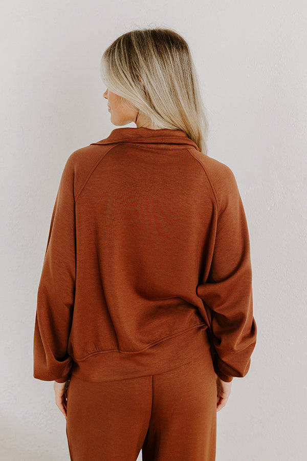 Morning Dew Scuba Zip-Up Sweater in Chocolate Image 2