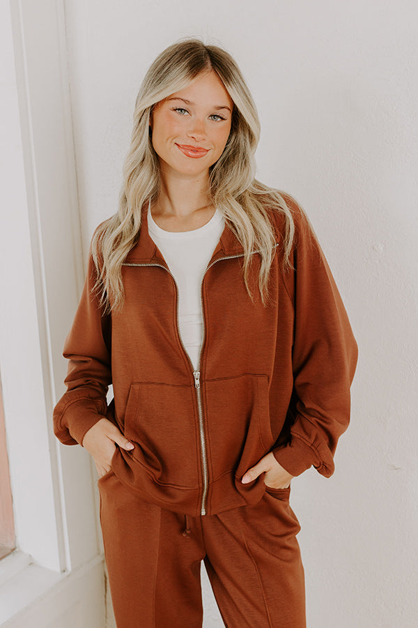 Morning Dew Scuba Zip-Up Sweater in Chocolate Image 1