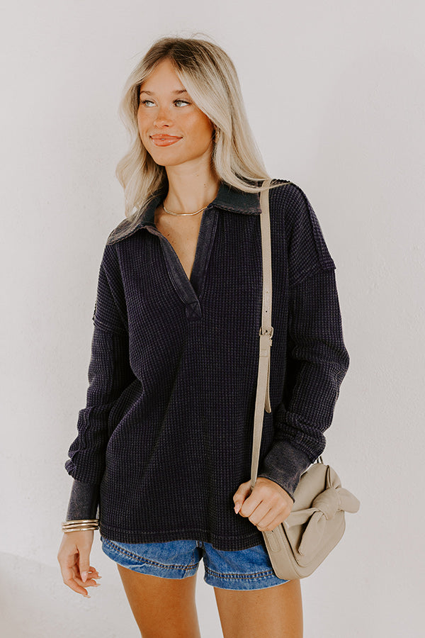 Cozy Cues Waffle Knit Top in Navy Image 3