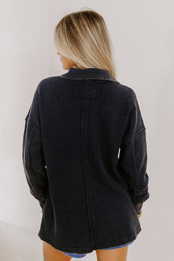 Cozy Cues Waffle Knit Top in Navy Image 5