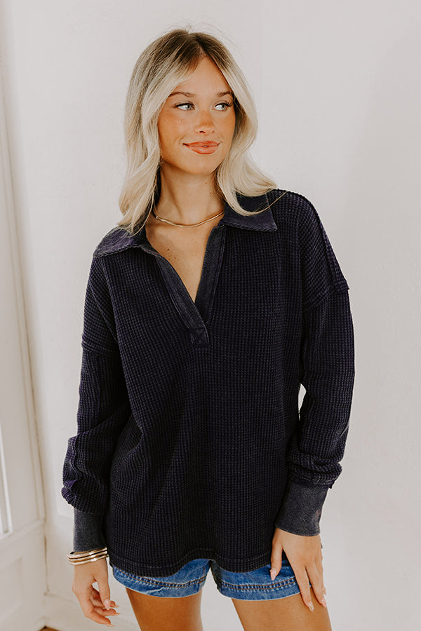 Cozy Cues Waffle Knit Top in Navy Image 4